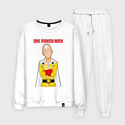 Костюм хлопковый мужской Сайтама безразличие One Punch-Man, цвет: белый