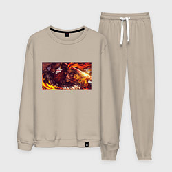 Костюм хлопковый мужской Взгляд Ренгоку Клинок рассекающий демонов, цвет: миндальный