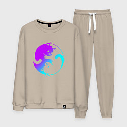 Костюм хлопковый мужской ИНЬ ЯНЬ КОТИКИ В НЕОНЕ, цвет: миндальный