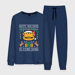 Костюм хлопковый мужской Christmas Cat, цвет: тёмно-синий