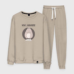 Костюм хлопковый мужской Прикольный сердитый кот, цвет: миндальный