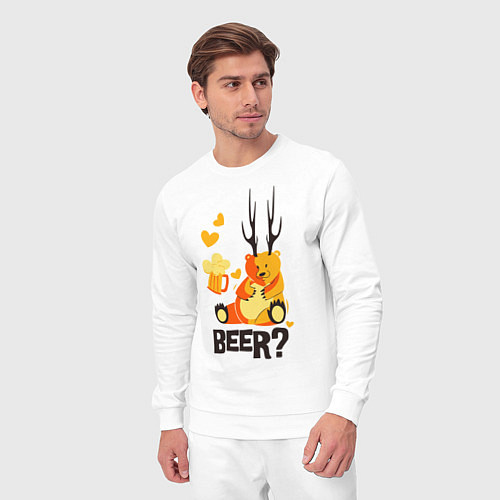 Мужской костюм Медведь с рогами-ветками / Белый – фото 3