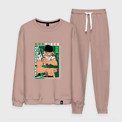 Костюм хлопковый мужской Ван-Пис One Piece, Зоро Ророноа Zoro Roronoa с над, цвет: пыльно-розовый