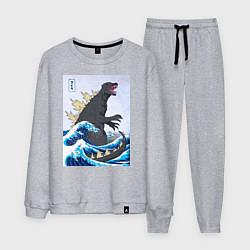 Костюм хлопковый мужской Godzilla in The Waves Eastern, цвет: меланж