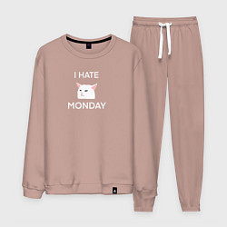 Костюм хлопковый мужской I hate monday текст с котом, цвет: пыльно-розовый