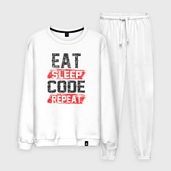 Костюм хлопковый мужской EAT SLEEP CODE REPEAT, цвет: белый