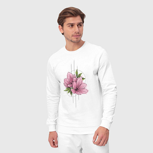 Мужской костюм Акварельный розовой цветок / Белый – фото 3