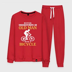 Костюм хлопковый мужской Никогда не недооценивайте старика с велосипедом, цвет: красный