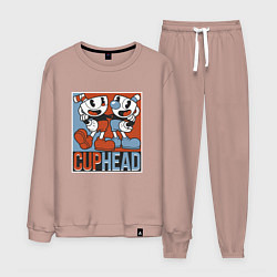 Костюм хлопковый мужской Cuphead and Mugman Show, цвет: пыльно-розовый