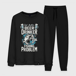 Костюм хлопковый мужской Просто еще один любитель пива, с проблемой рыбалки, цвет: черный