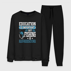 Костюм хлопковый мужской Образование важно, но рыбалка важнее, цвет: черный