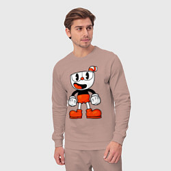 Костюм хлопковый мужской Cuphead красная чашечка, цвет: пыльно-розовый — фото 2