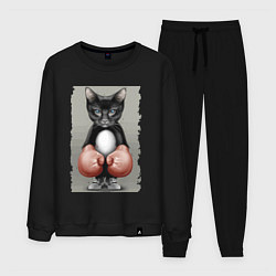 Костюм хлопковый мужской Крутой котяра в боксёрских перчатках Cool cat in b, цвет: черный