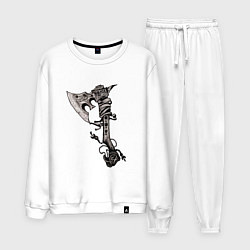 Костюм хлопковый мужской Крутой боевой тату-топор, цвет: белый