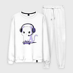 Костюм хлопковый мужской Котёнок игроман The kitten is a gambler, цвет: белый