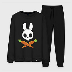 Костюм хлопковый мужской Череп кролика с двумя морковками, цвет: черный
