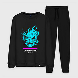 Костюм хлопковый мужской Символ Cyberpunk 2077 в неоновых цветах, цвет: черный