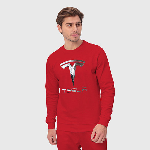 Мужской костюм Tesla Logo Тесла Логотип / Красный – фото 3