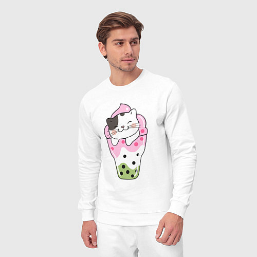 Мужской костюм Довольный котик в мороженом / Белый – фото 3