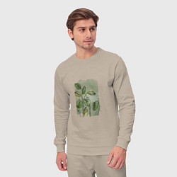 Костюм хлопковый мужской Нежные листья на акварельном фоне, цвет: миндальный — фото 2