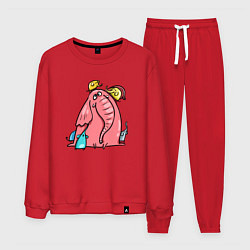 Костюм хлопковый мужской Розовая слоника со слонятами, цвет: красный