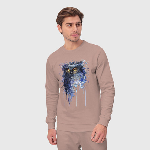 Мужской костюм Прикольная сова в акварельном рисунке / Пыльно-розовый – фото 3