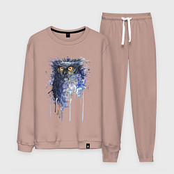 Мужской костюм Прикольная сова в акварельном рисунке