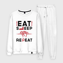 Костюм хлопковый мужской Надпись: Eat Sleep Stray Repeat, цвет: белый
