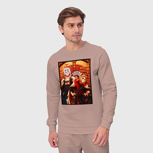 Мужской костюм Тенген и Ренгоку красивые - Клинок рассекающий дем / Пыльно-розовый – фото 3