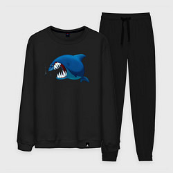 Костюм хлопковый мужской Огромная акула и два аквалангиста, цвет: черный