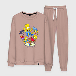 Костюм хлопковый мужской Персонажи из мультфильма Симпсоны прыгают на батут, цвет: пыльно-розовый