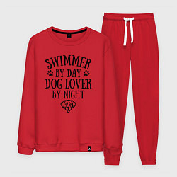 Костюм хлопковый мужской Пловец днем - любитель собак ночью, цвет: красный