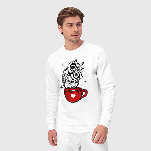 Мужской костюм Сова на кружке с сердечком / Белый – фото 3