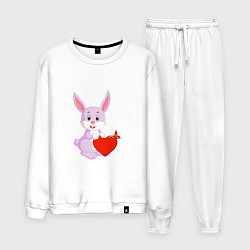 Костюм хлопковый мужской Кролик с сердцем, цвет: белый