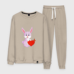 Костюм хлопковый мужской Кролик с сердцем, цвет: миндальный