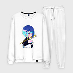 Костюм хлопковый мужской Люси в профиль - Киберпанк, цвет: белый