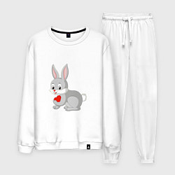 Костюм хлопковый мужской Кролик и сердечко, цвет: белый
