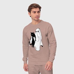 Костюм хлопковый мужской Призрак держит чёрного кота, цвет: пыльно-розовый — фото 2