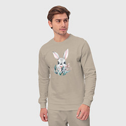 Костюм хлопковый мужской Кролик в цветах, цвет: миндальный — фото 2