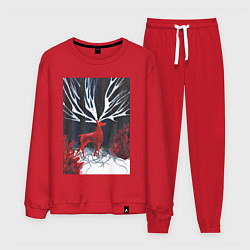 Костюм хлопковый мужской Красный олень с гиганскими рогами, цвет: красный