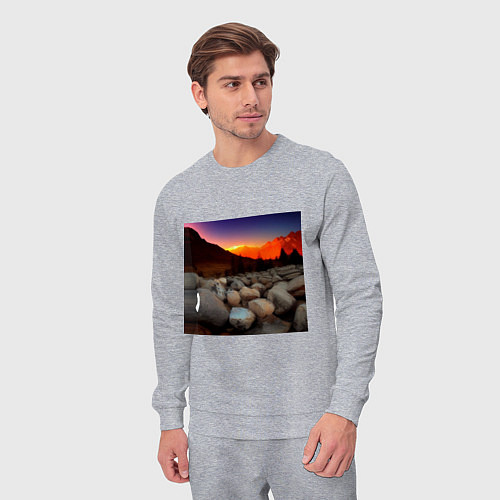 Мужской костюм Горный пейзаж в закате солнца, каменная река / Меланж – фото 3