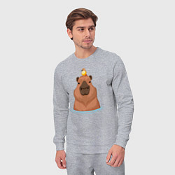 Костюм хлопковый мужской Капибара и птичка, цвет: меланж — фото 2
