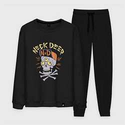 Костюм хлопковый мужской Neck Deep band панк рок - череп в кепке, цвет: черный