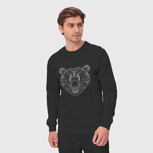 Мужской костюм Рычащий медведь рисунок карандашом / Черный – фото 3