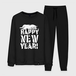 Костюм хлопковый мужской Happy new year - кошечка, цвет: черный