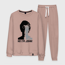 Костюм хлопковый мужской Джон Леннон - портрет, цвет: пыльно-розовый