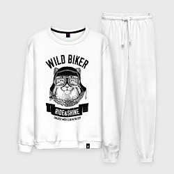 Костюм хлопковый мужской Дикий байкер манул, цвет: белый