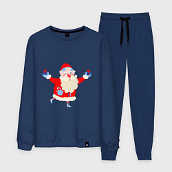 Костюм хлопковый мужской Дед Мороз на роликах, цвет: тёмно-синий