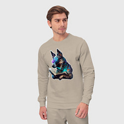 Костюм хлопковый мужской Киберпанк собака с книгой, цвет: миндальный — фото 2