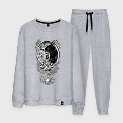 Костюм хлопковый мужской Кролик, символ 2023 года, контрастный дизайн в этн, цвет: меланж